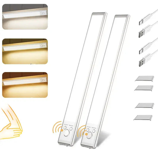 Under Cabinet LED Strip Lights with Motion Sensor, 76 LEDs, Dimmable, 1500mAh USB Rechargeable, Wireless for Kitchen, Wardrobe, and Shower Use