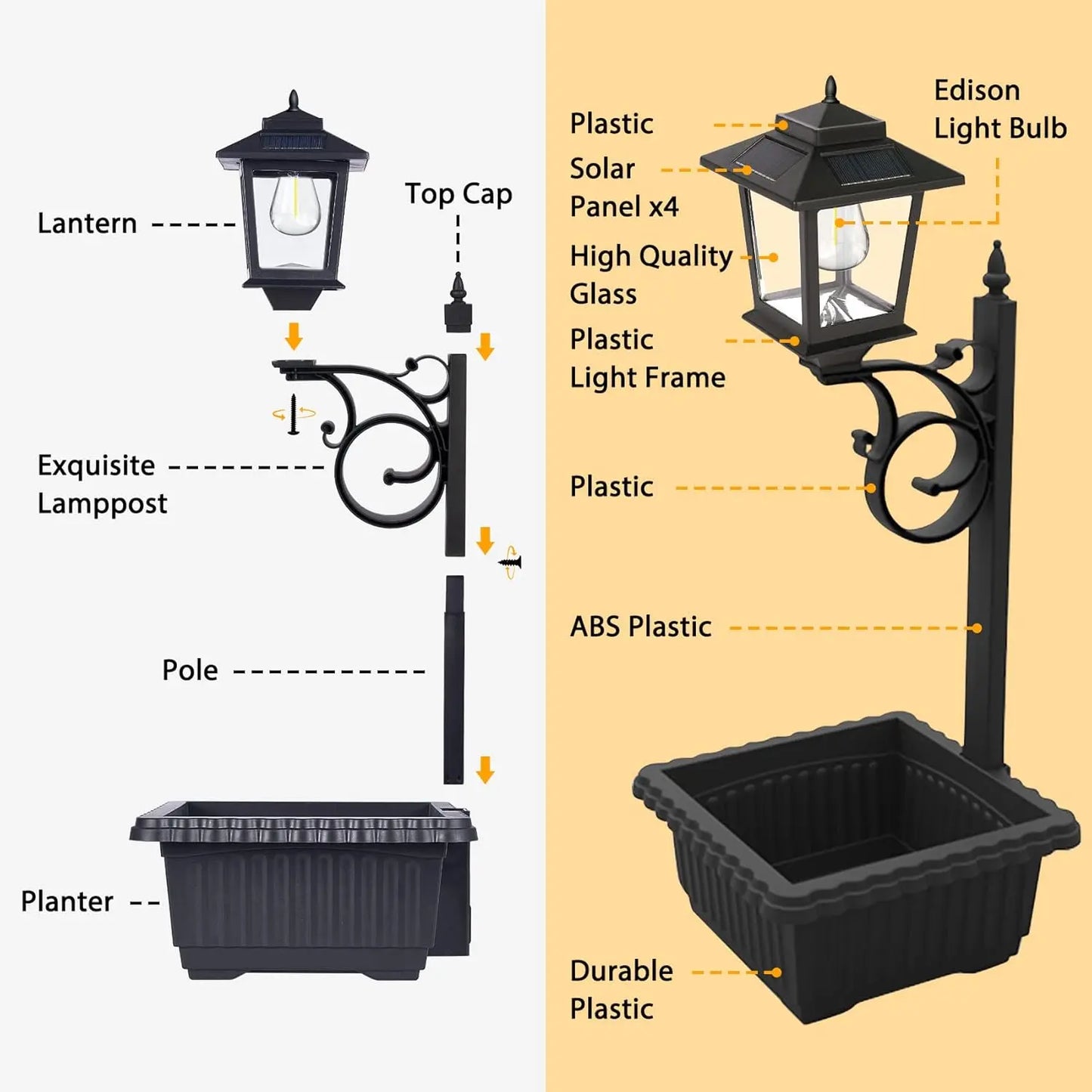 Hoodink Solar Post Light with Planter - 2-in-1 Outdoor Decor for Easter and Wedding Celebrations, Black Finish for Porch, Front Door, Patio, and Roadside Enhancement