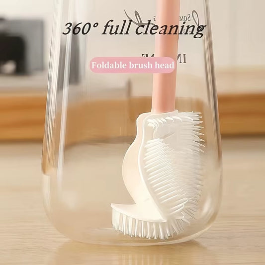 Foldable 360 Degree Comprehensive Cleaning Silicone Brush with Long Handle Design, Reusable for Bottles and Cups