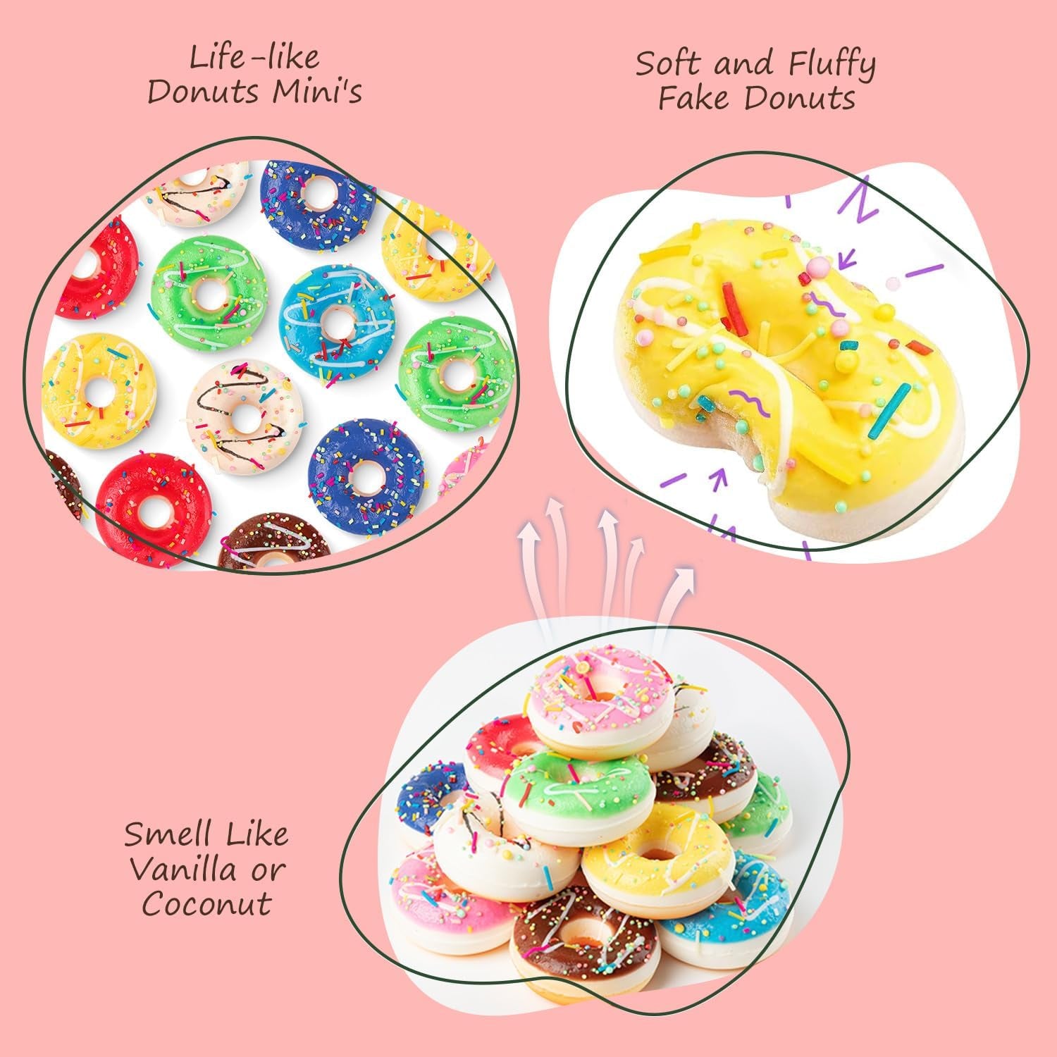 8Pcs Donut Stress Ball, 2" Artificial Donut Stress Relief Exercise Balls, Small Fake Donuts for Birthday Party Favors, Shop Decoration, Shooting Props Display
