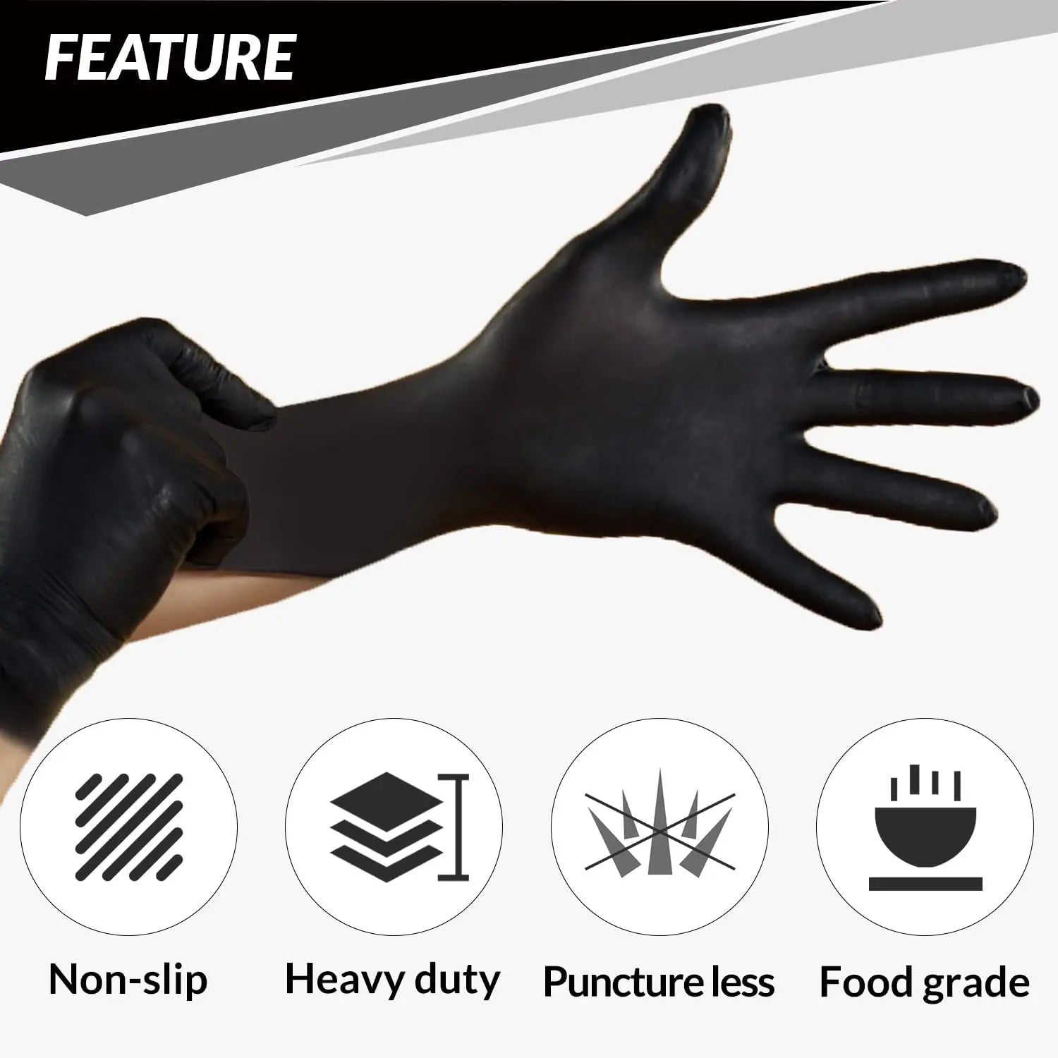 PROMEDIX P Heavy Duty 6Mil Nitrile Gloves - 100 Count Black Disposable, Latex-Free, Powder-Free, Reusable for Industrial, Automotive, Food Processing, Gardening, and Salon Use - Ideal for Cleaning and Pet Hair Removal