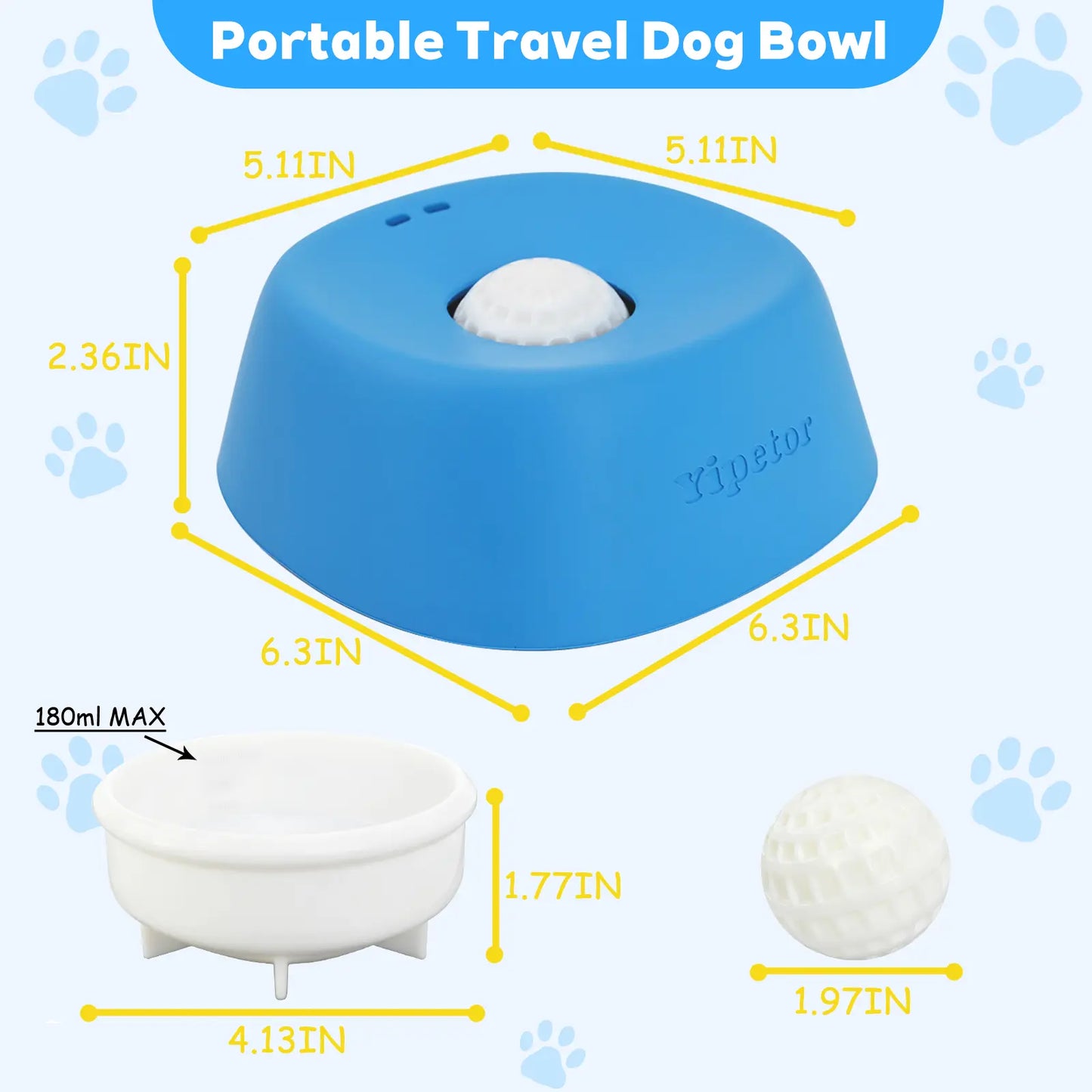 Yipetor Slow Feeder Dog Bowl with Built-In Rolling Ball for Liquids, No-Spill Bone Broth Licking Bowl, Versatile Puppy Yogurt Feeder for All Breeds, Ideal for Dietary Supplements and Post-Operative Nutrition