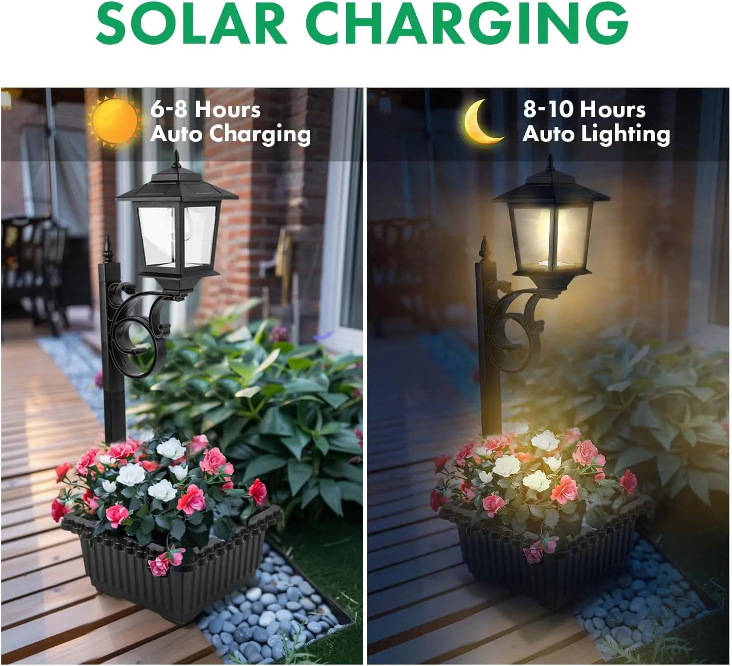 Hoodink Solar Post Light with Planter - 2-in-1 Outdoor Decor for Easter and Wedding Celebrations, Black Finish for Porch, Front Door, Patio, and Roadside Enhancement