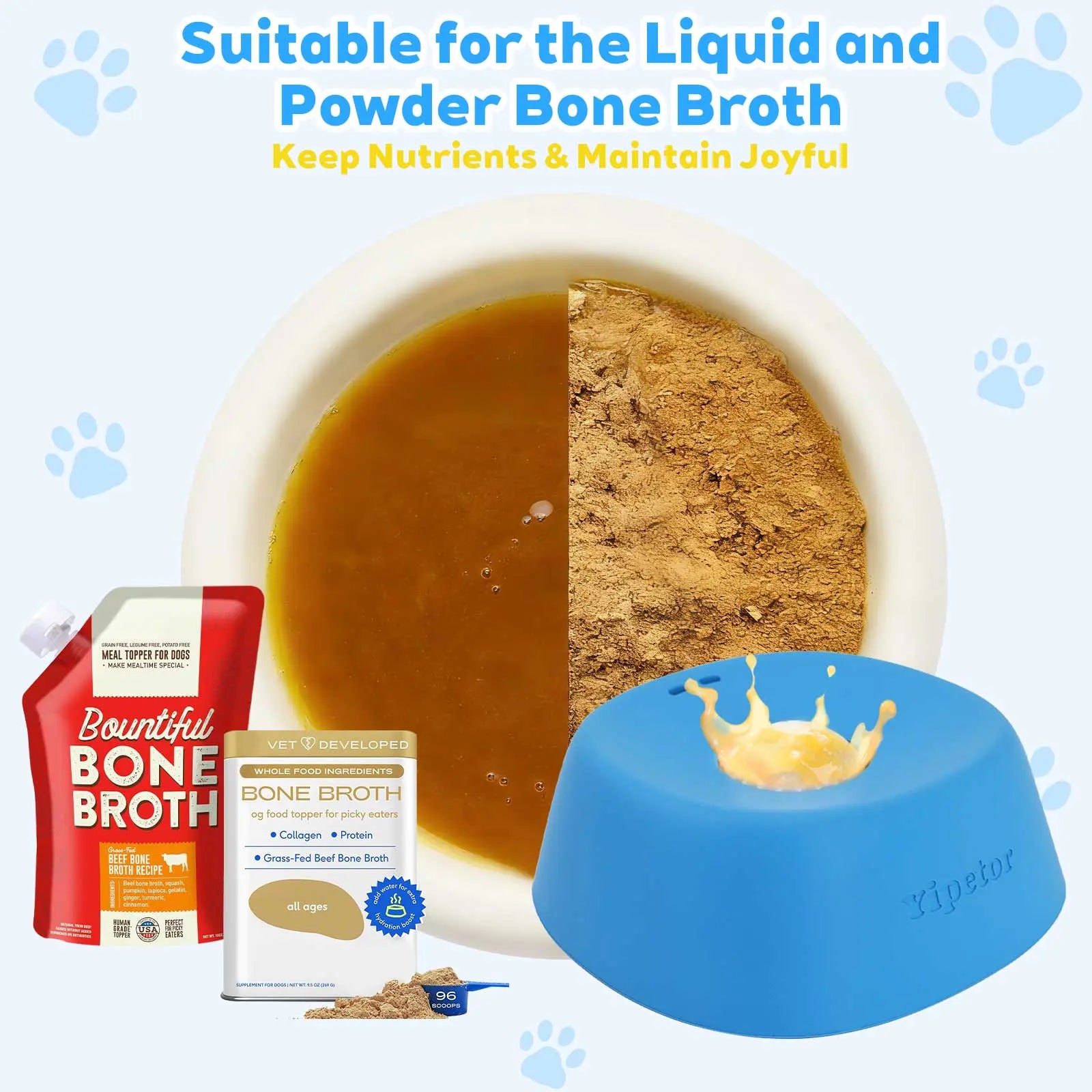 Yipetor Slow Feeder Dog Bowl with Built-In Rolling Ball for Liquids, No-Spill Bone Broth Licking Bowl, Versatile Puppy Yogurt Feeder for All Breeds, Ideal for Dietary Supplements and Post-Operative Nutrition