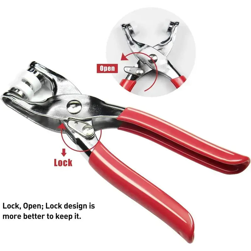 200-Piece Claw Button Kit with Pliers - 9.5mm Snap Fasteners for Fabrics (1-3 cm Thickness) - Complete Metal Snaps Tool Set with Seam-Free Nail Buttons and Hand Press Fastener Pliers