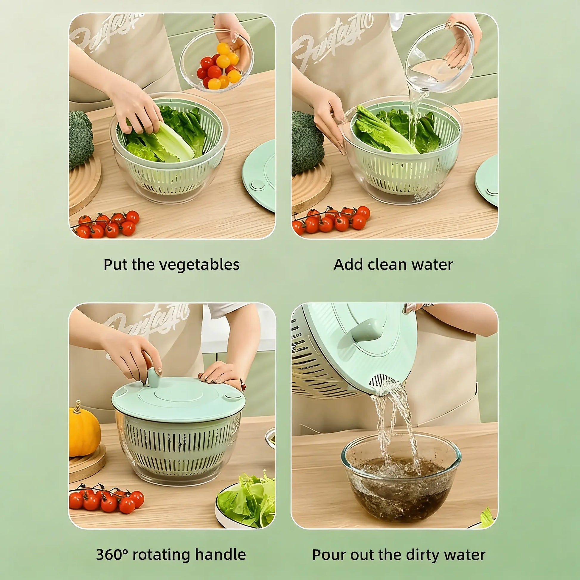 UFORU Large Salad Spinner - 3-in-1 Vegetable and Fruit Washing Bowl with Strainer, Lettuce Spinner with 5-Blade Slicer, Egg Yolk Strainer, and Salad Bowl for Efficient Salad Preparation, 5.3 Qt Kitchen Gadget Set