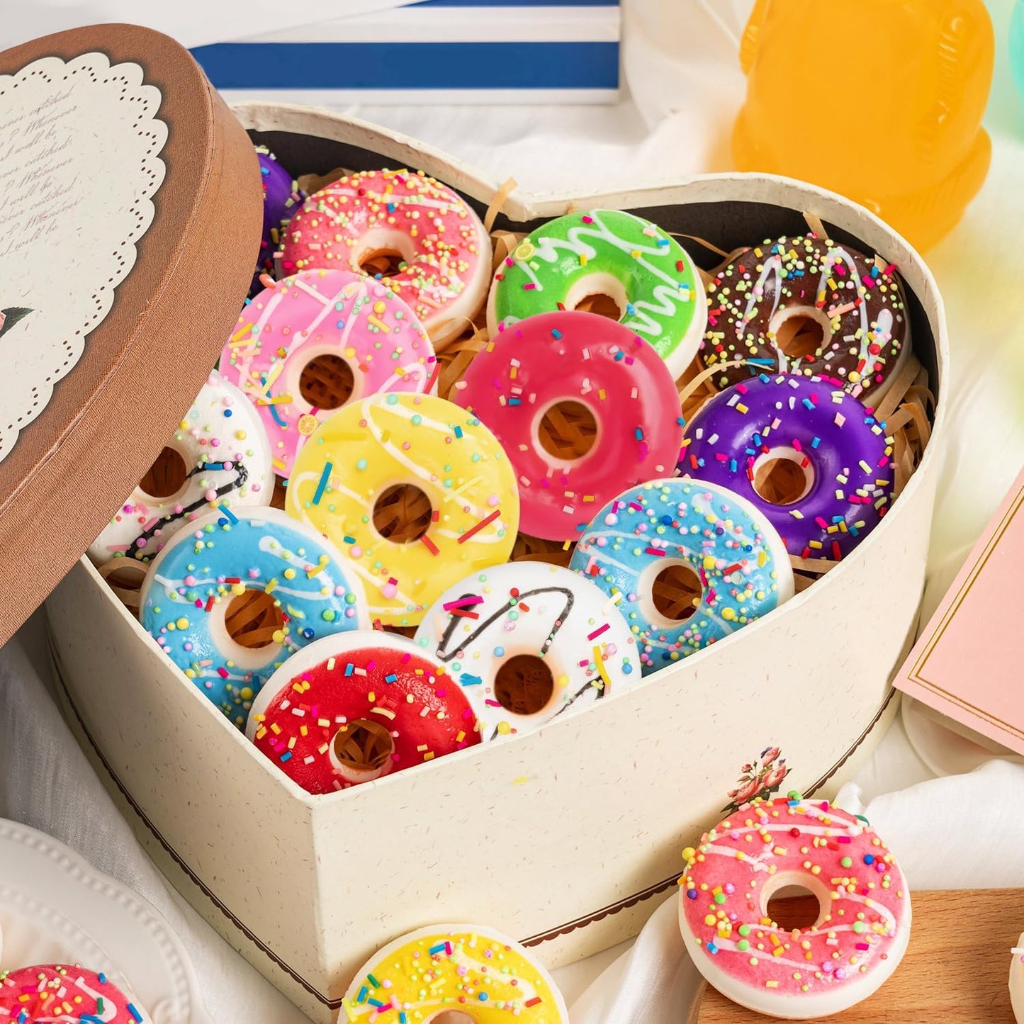 8Pcs Donut Stress Ball, 2" Artificial Donut Stress Relief Exercise Balls, Small Fake Donuts for Birthday Party Favors, Shop Decoration, Shooting Props Display