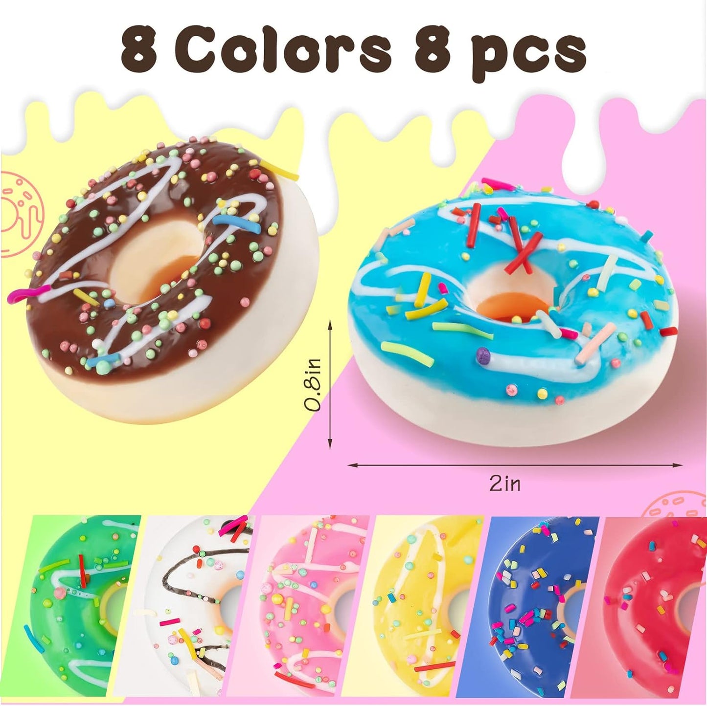 8Pcs Donut Stress Ball, 2" Artificial Donut Stress Relief Exercise Balls, Small Fake Donuts for Birthday Party Favors, Shop Decoration, Shooting Props Display