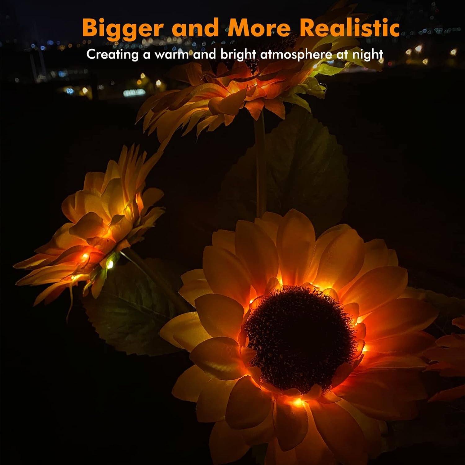 Solar Sunflower Lights, 800Ma Solar Garden Light with Real Looking Flowers Outdoor Waterproof Solar Stake Lights for Back Yard, Flower Bed, Pathway, Patio, Porch, Spring Decoration (2 Pack)