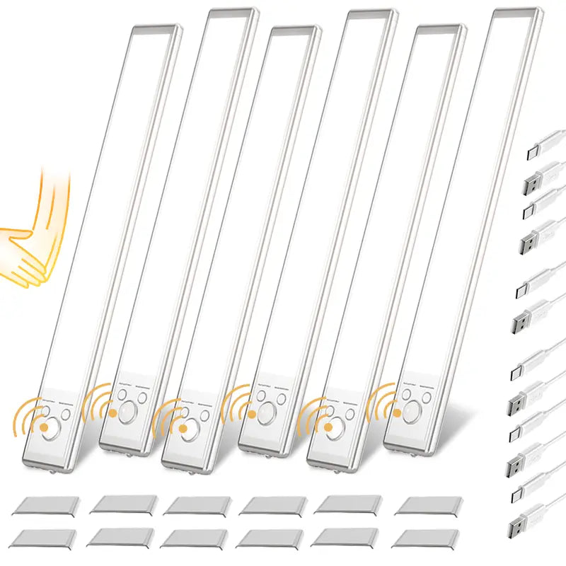 Under Cabinet LED Strip Lights with Motion Sensor, 76 LEDs, Dimmable, 1500mAh USB Rechargeable, Wireless for Kitchen, Wardrobe, and Shower Use