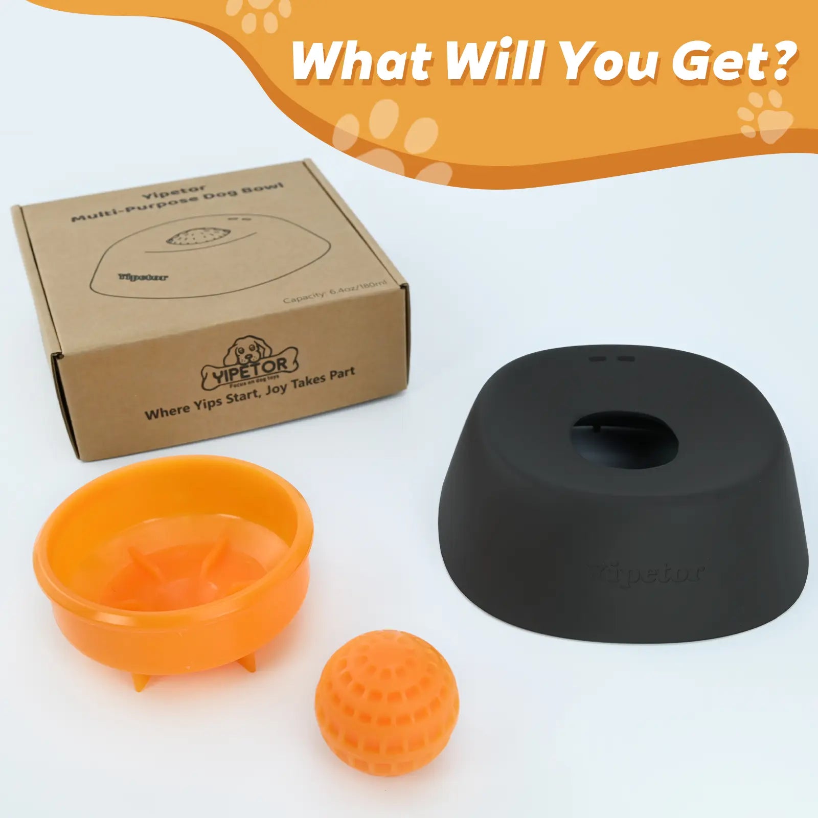 Yipetor Slow Feeder Dog Bowl with Built-In Rolling Ball for Liquids, No-Spill Bone Broth Licking Bowl, Versatile Puppy Yogurt Feeder for All Breeds, Ideal for Dietary Supplements and Post-Operative Nutrition