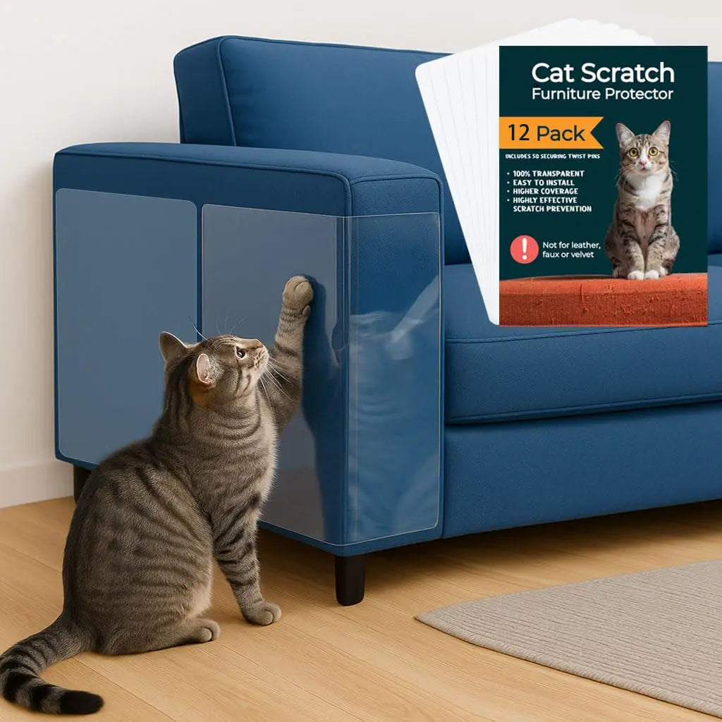 AISOON 12-Pack Heavy-Duty Cat Scratch Furniture Protectors - Ultimate Defense for Your Sofa, Walls, and Doors with Easy Application and 50 Twist Pins