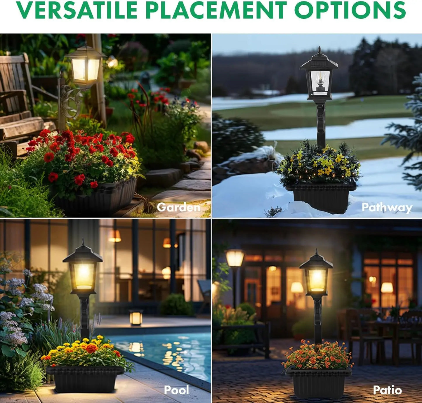 Hoodink Solar Post Light with Planter - 2-in-1 Outdoor Decor for Easter and Wedding Celebrations, Black Finish for Porch, Front Door, Patio, and Roadside Enhancement