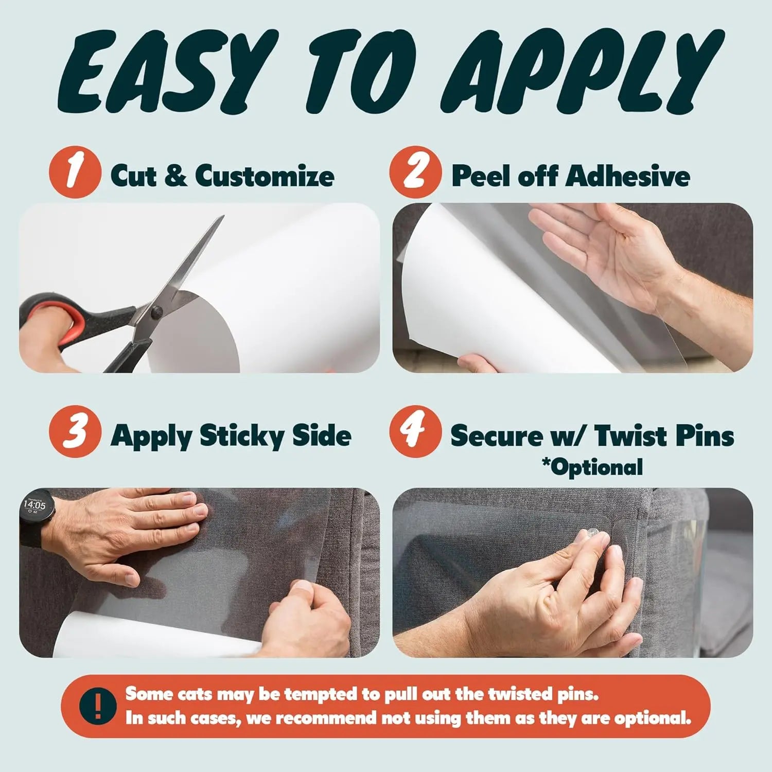 AISOON 12-Pack Heavy-Duty Cat Scratch Furniture Protectors - Ultimate Defense for Your Sofa, Walls, and Doors with Easy Application and 50 Twist Pins