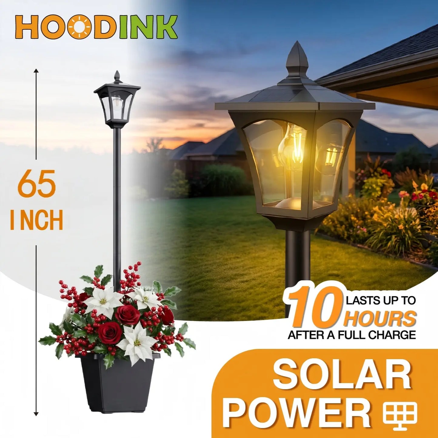 Hoodink Solar Post Light with Planter - 2-in-1 Outdoor Decor for Easter and Wedding Celebrations, Black Finish for Porch, Front Door, Patio, and Roadside Enhancement