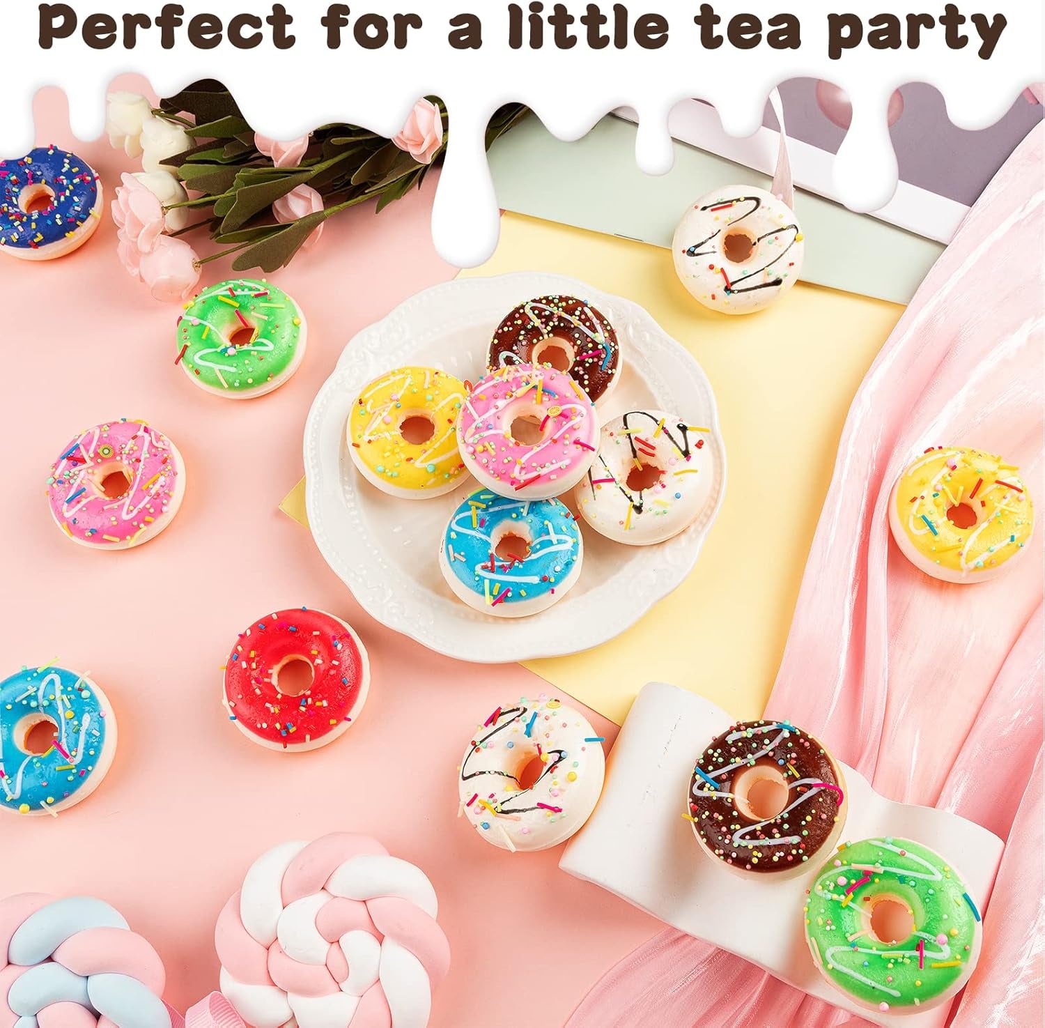 8Pcs Donut Stress Ball, 2" Artificial Donut Stress Relief Exercise Balls, Small Fake Donuts for Birthday Party Favors, Shop Decoration, Shooting Props Display