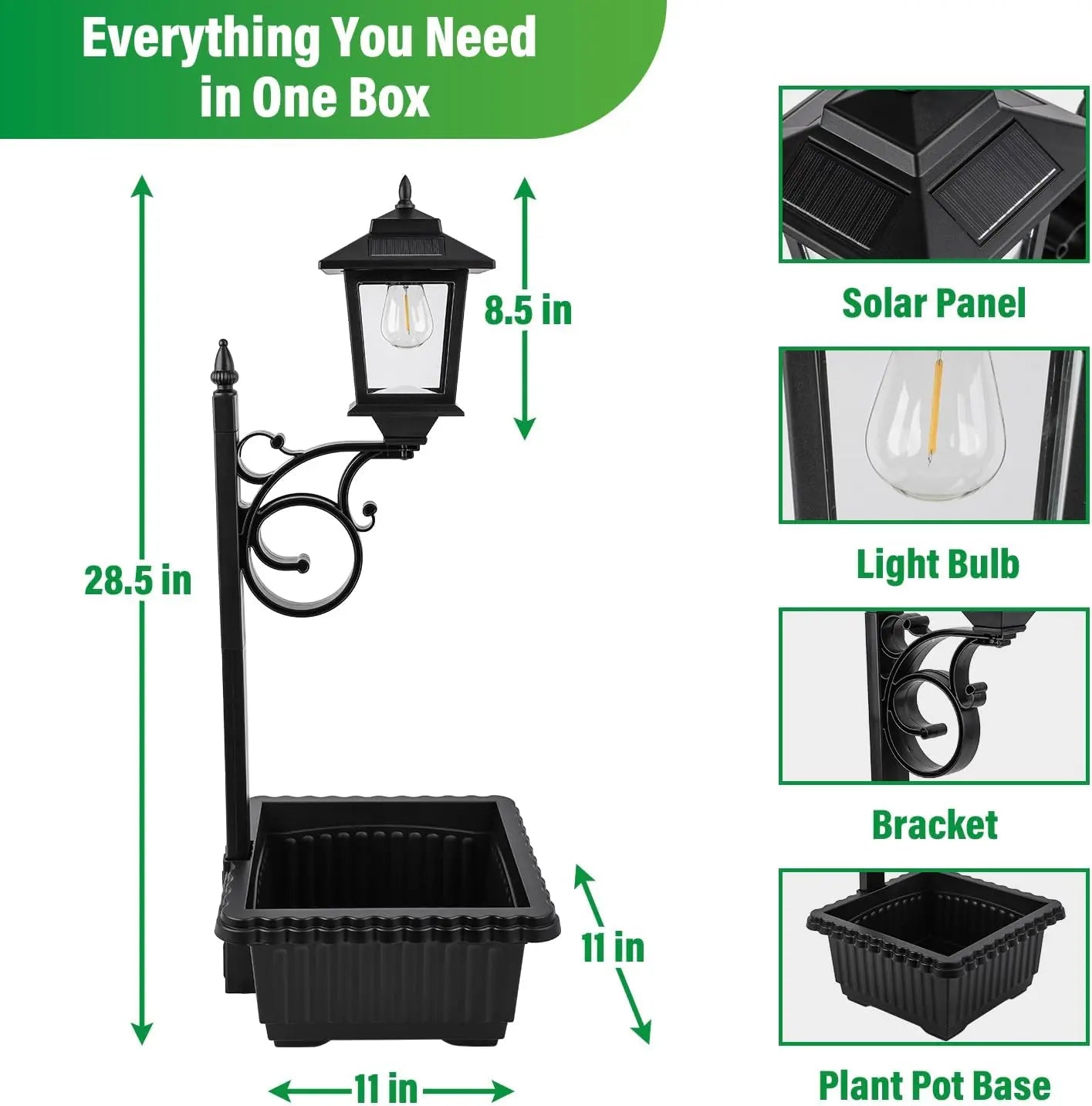 Hoodink Solar Post Light with Planter - 2-in-1 Outdoor Decor for Easter and Wedding Celebrations, Black Finish for Porch, Front Door, Patio, and Roadside Enhancement