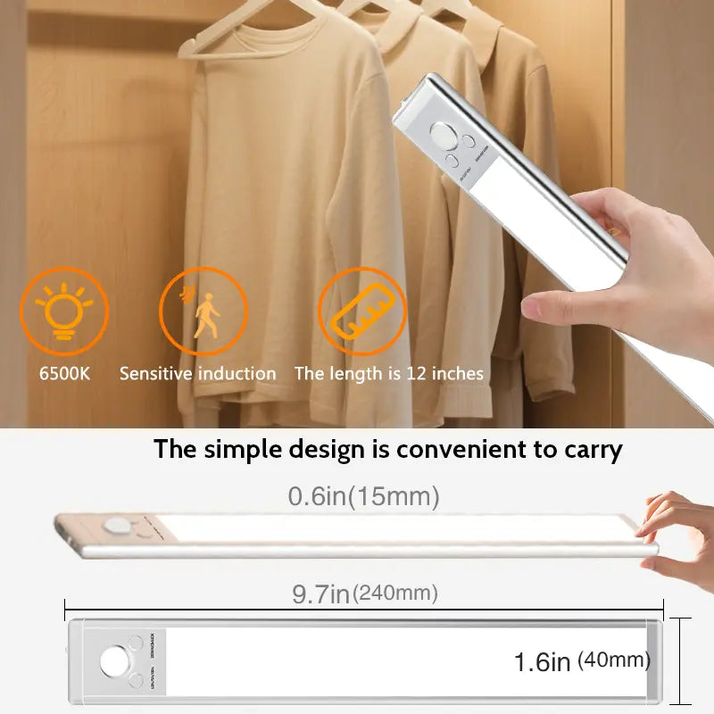Under Cabinet LED Strip Lights with Motion Sensor, 76 LEDs, Dimmable, 1500mAh USB Rechargeable, Wireless for Kitchen, Wardrobe, and Shower Use