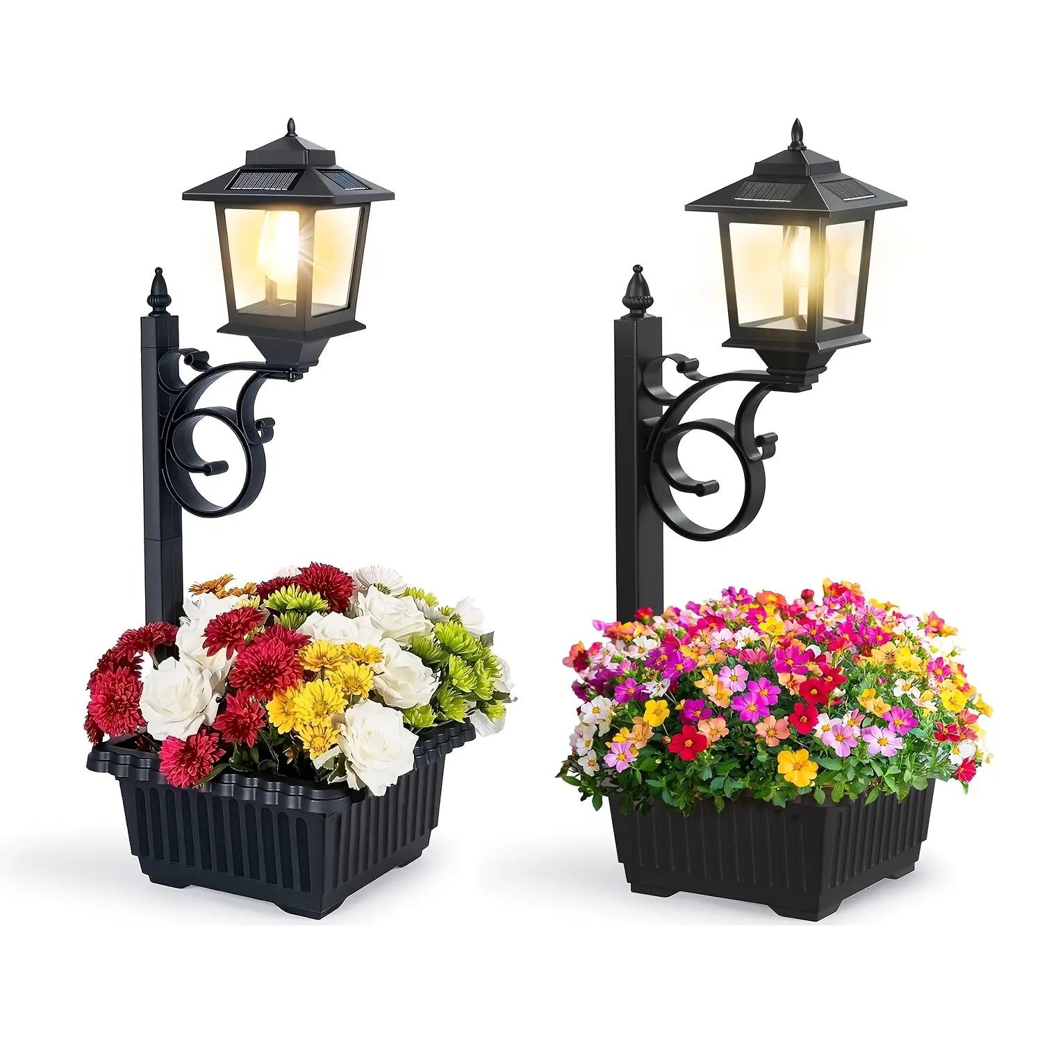 Hoodink Solar Post Light with Planter - 2-in-1 Outdoor Decor for Easter and Wedding Celebrations, Black Finish for Porch, Front Door, Patio, and Roadside Enhancement
