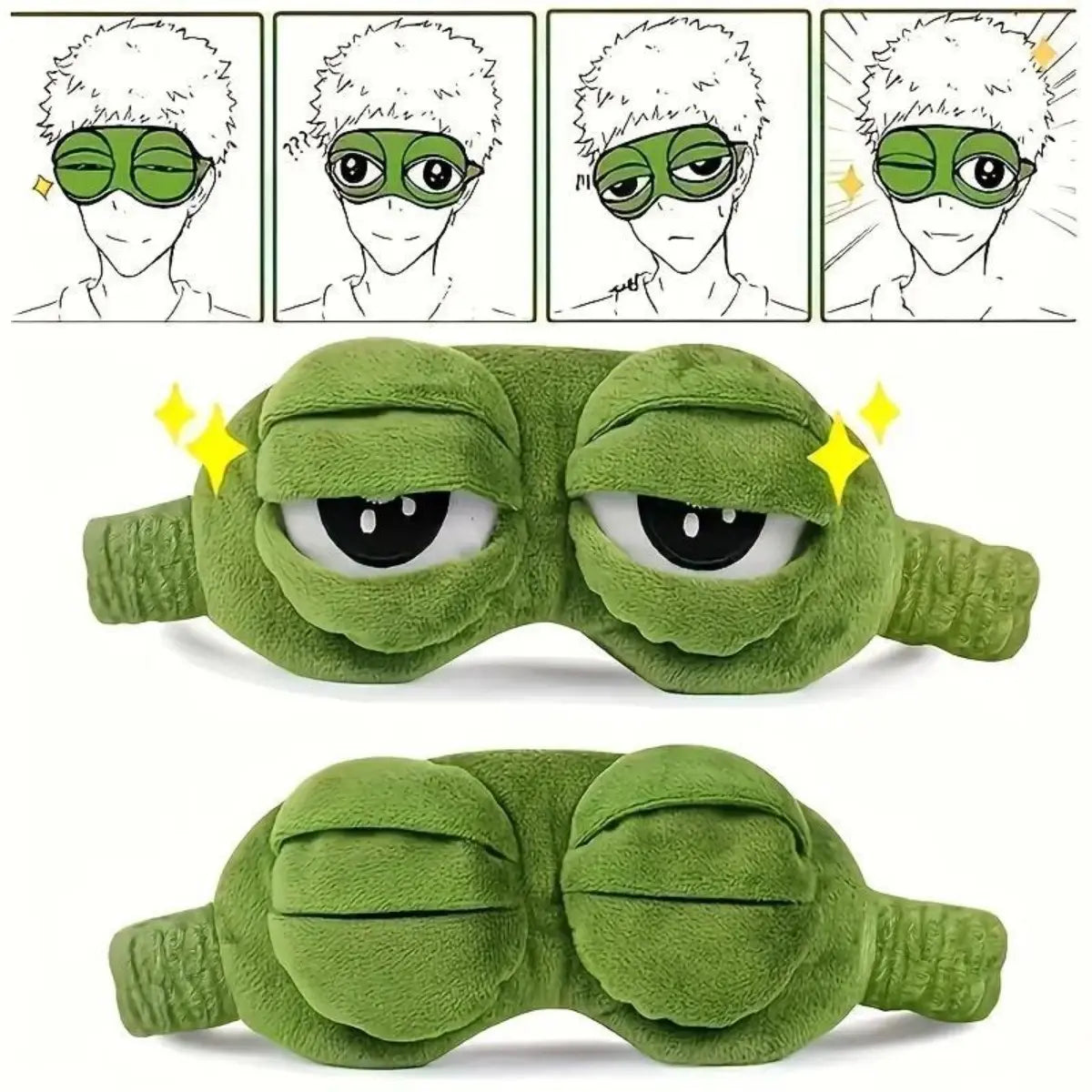3D Frog Eye Mask - 9cm Cotton and Plush Soft Cartoon Eye Shade, Hypoallergenic Adjustable Strap Portable Blindfold for Travel, Unique Gift for Adults