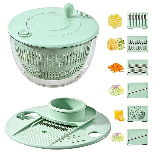 UFORU Large Salad Spinner - 3-in-1 Vegetable and Fruit Washing Bowl with Strainer, Lettuce Spinner with 5-Blade Slicer, Egg Yolk Strainer, and Salad Bowl for Efficient Salad Preparation, 5.3 Qt Kitchen Gadget Set