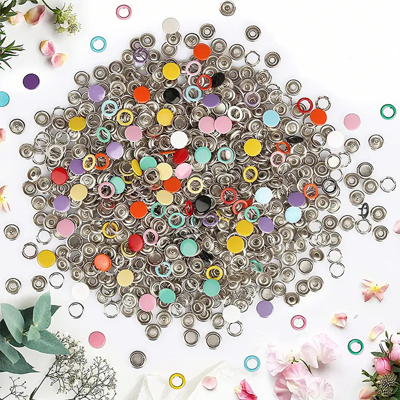 200-Piece Claw Button Kit with Pliers - 9.5mm Snap Fasteners for Fabrics (1-3 cm Thickness) - Complete Metal Snaps Tool Set with Seam-Free Nail Buttons and Hand Press Fastener Pliers