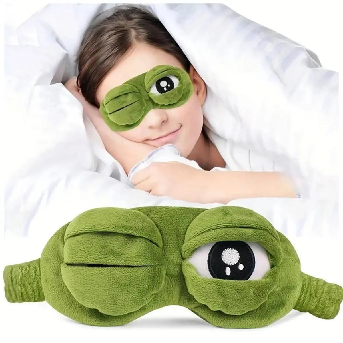 3D Frog Eye Mask - 9cm Cotton and Plush Soft Cartoon Eye Shade, Hypoallergenic Adjustable Strap Portable Blindfold for Travel, Unique Gift for Adults