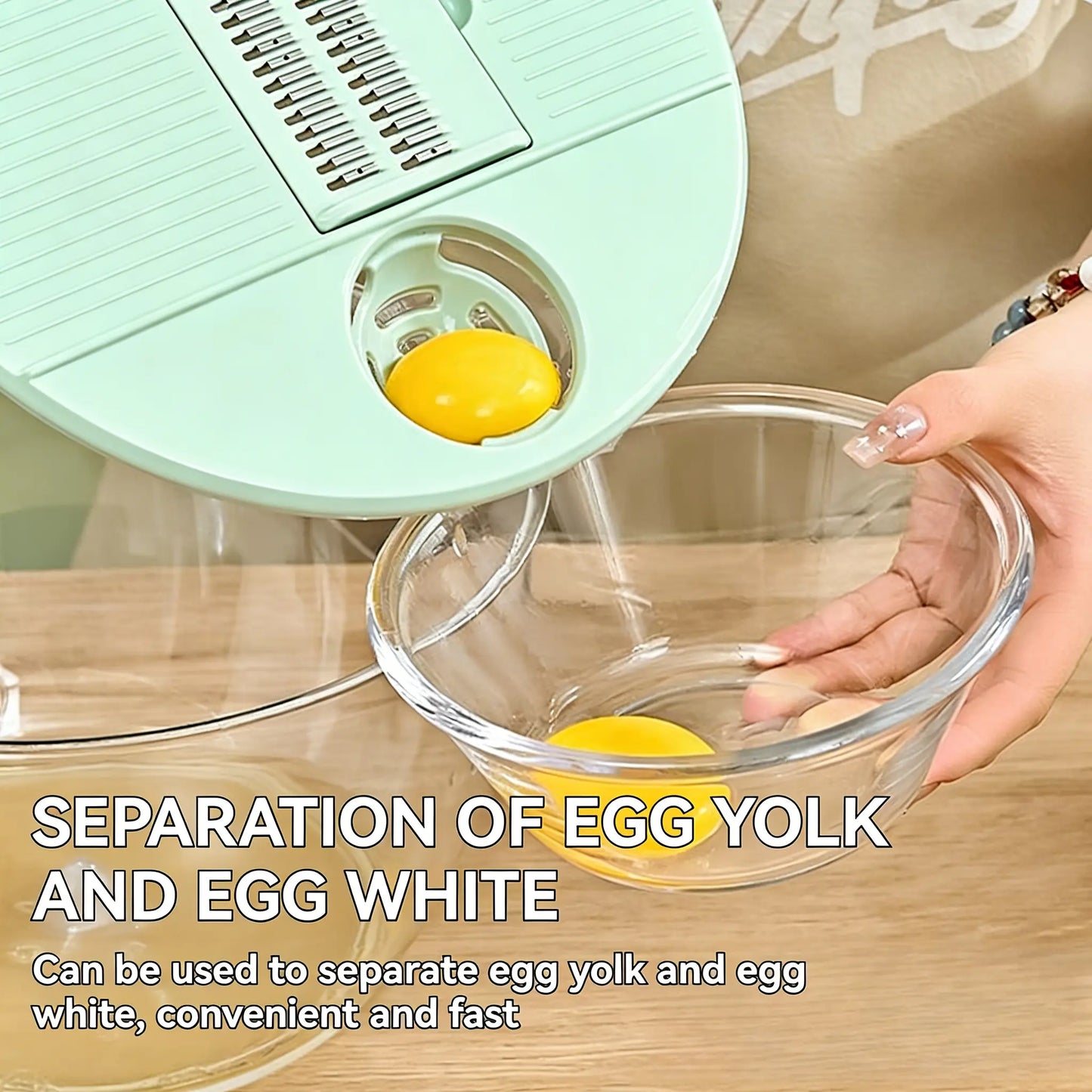 UFORU Large Salad Spinner - 3-in-1 Vegetable and Fruit Washing Bowl with Strainer, Lettuce Spinner with 5-Blade Slicer, Egg Yolk Strainer, and Salad Bowl for Efficient Salad Preparation, 5.3 Qt Kitchen Gadget Set