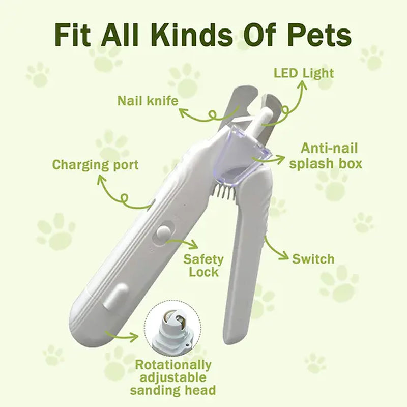 Summervibes Professional 2-In-1 Pet Nail Clipper and Grinder - Ultra Quiet Electric Nail Trimming Set for Dogs and Cats of All Sizes, Rechargeable and Efficient