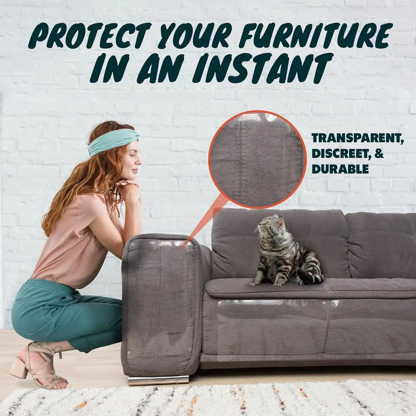 AISOON 12-Pack Heavy-Duty Cat Scratch Furniture Protectors - Ultimate Defense for Your Sofa, Walls, and Doors with Easy Application and 50 Twist Pins